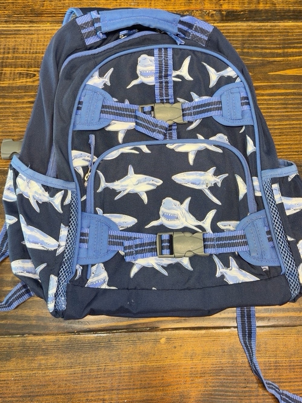 Pottery Barn Navy Shark Print Backpack